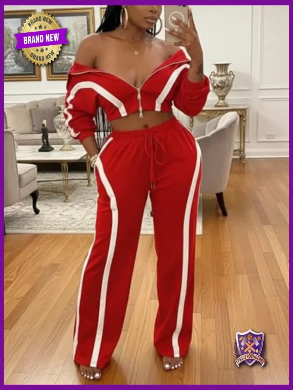 Long Sleeve Zip Up Jacket and Wide Leg Pants Set Tracksuit - Picture 5 of 7